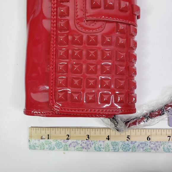 navoh Red Purse Studded Envelope Clutch short metal Chain Strap paisley Lined - Picture 15 of 15